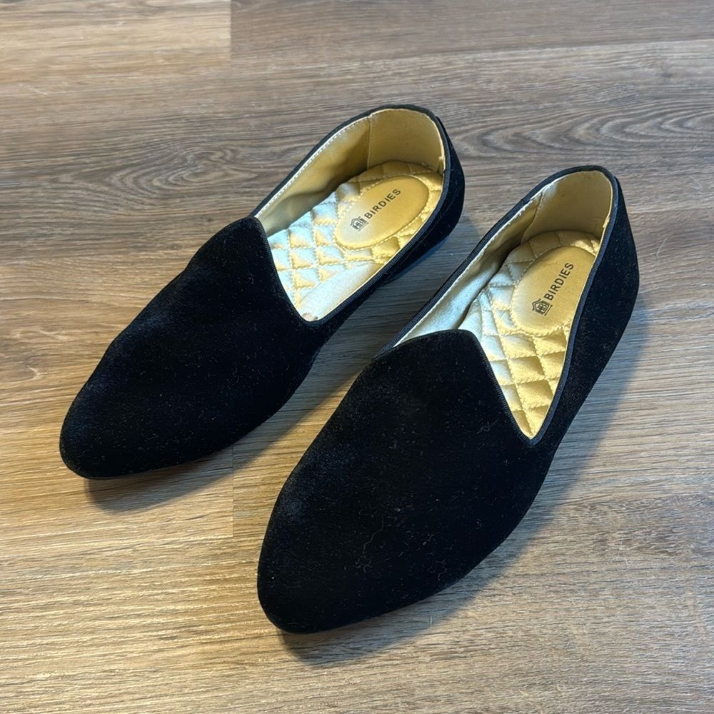 Birdies Womens‎ The Heron Black Velvet Slip-On Flats Sz 6.5